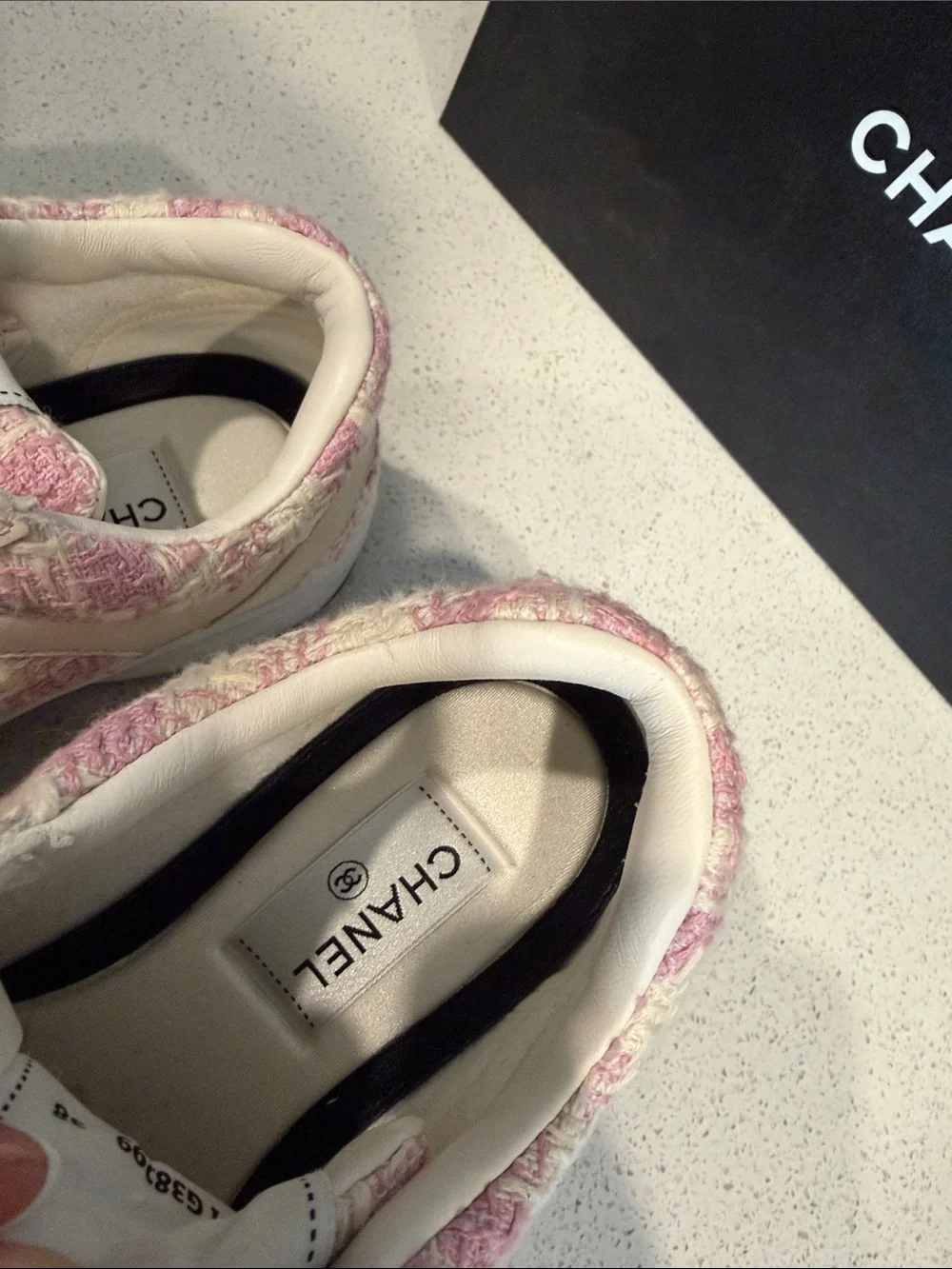 CHANEL Pink and Beige Tweed Runner Sneakers - size US 7.5/EU38